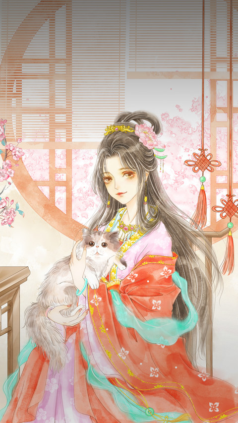 Girl in Red Dress Hugs Cat screenshot