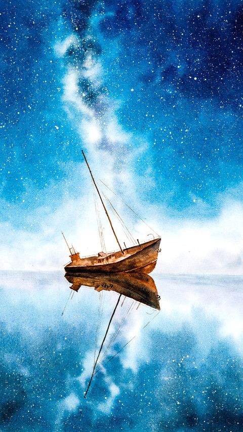 Watercolor Painting - Abandoned Ship with Milky Way screenshot