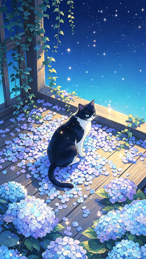 绣球花下 猫与月光 screenshot