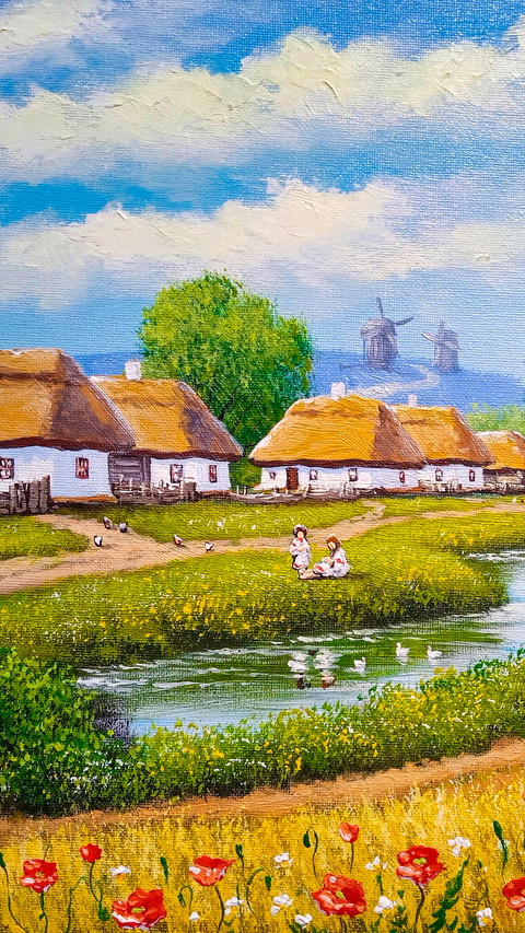 Rural Countryside Farmland Oil Painting screenshot
