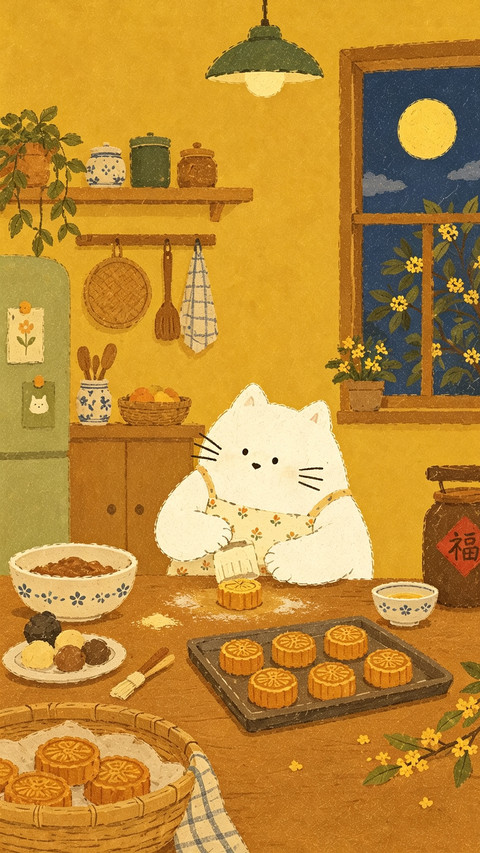 中秋至插画壁纸-锐景创意 screenshot