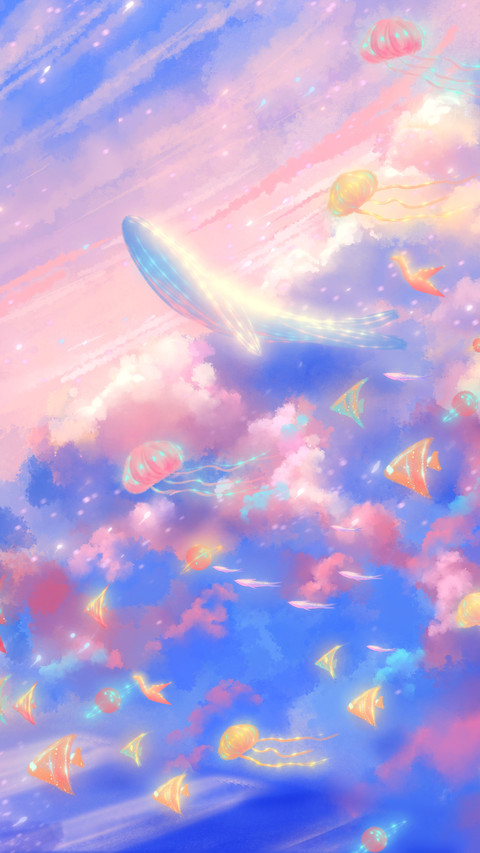 Whales Fly under the Colorful Sunset Clouds screenshot