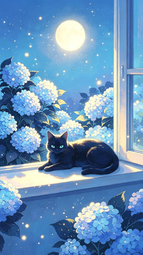绣球花下 猫与月光 screenshot
