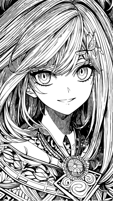 Black and white anime beauty illustration screenshot