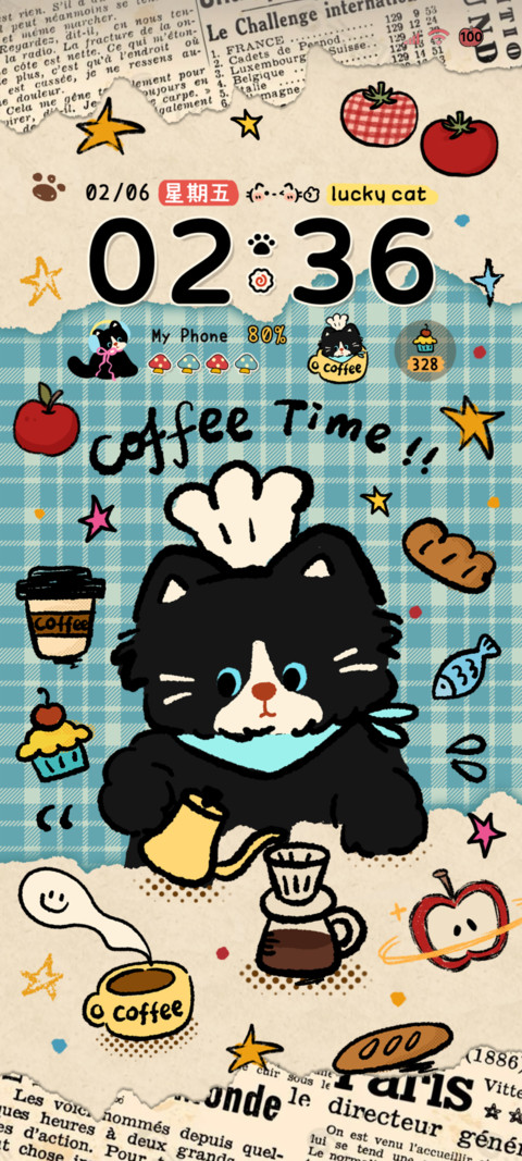 ins复古涂鸦小黑猫 screenshot