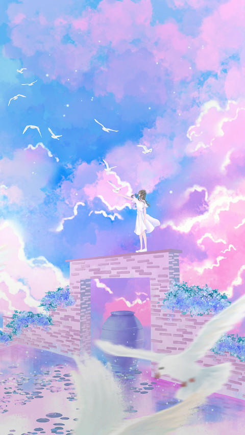 Beautiful Girl And Pigeons screenshot