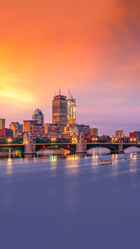 Bridge in Boston city with night and sunrise morning sky screenshot