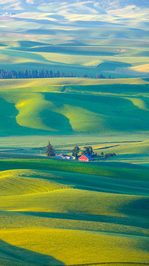 Red barn with hill in farm land in washington screenshot
