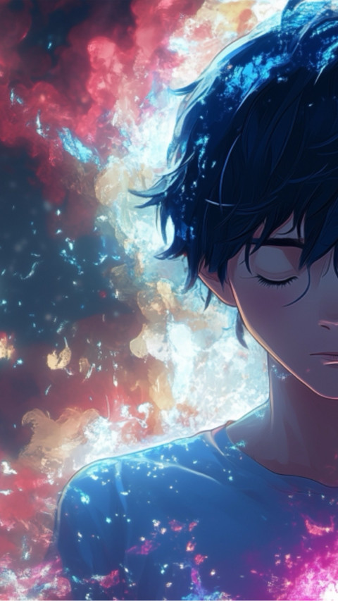 Dreamy Anime Boy with Cosmic Nebula  Background screenshot