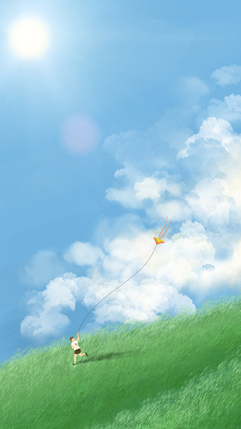 Illustration of flying kites on the grass screenshot