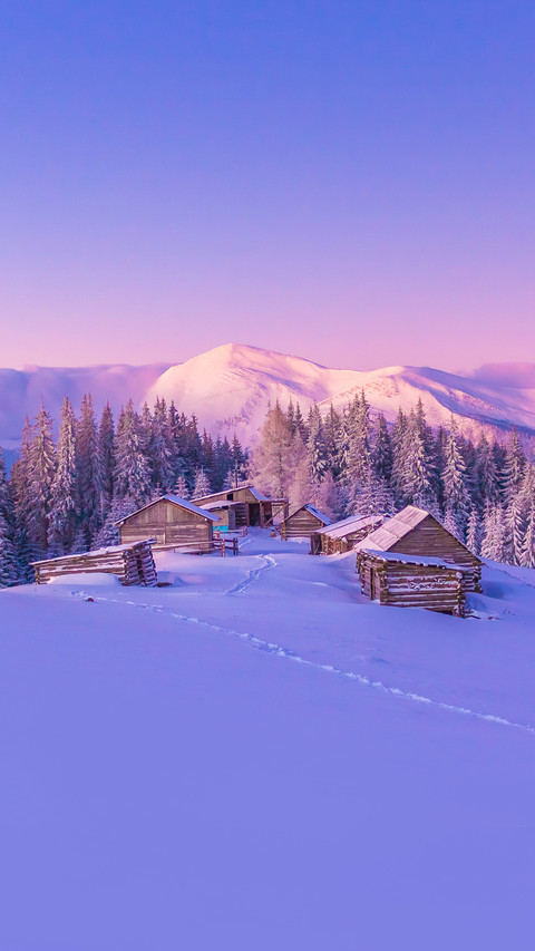 Fairy winter landscape with colorful sky screenshot