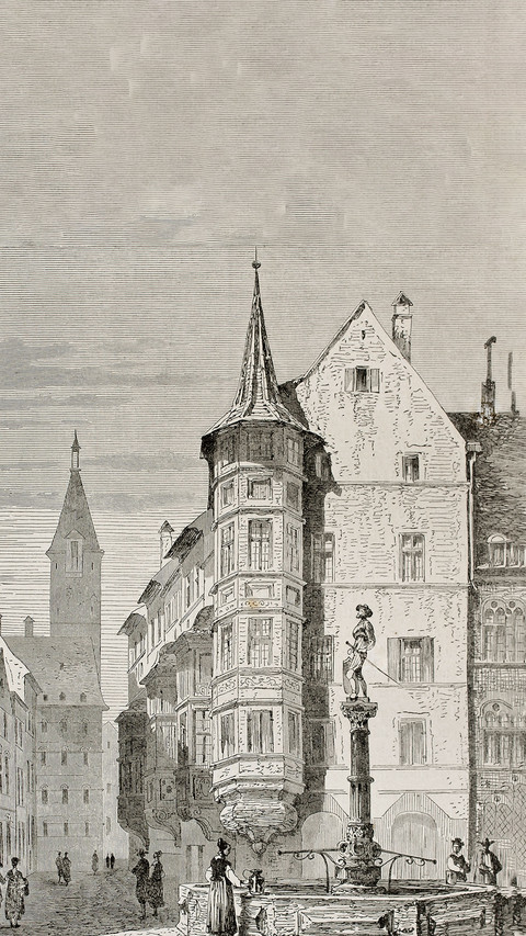 A pen and ink drawing depicting a tranquil street scene screenshot