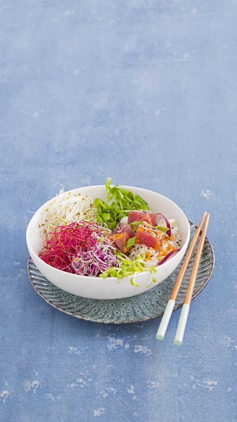 A poke bowl with sprouts and tuna screenshot