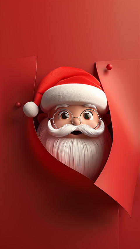 Cheerful Santa in Red, Emerging from Festive Cardboard screenshot