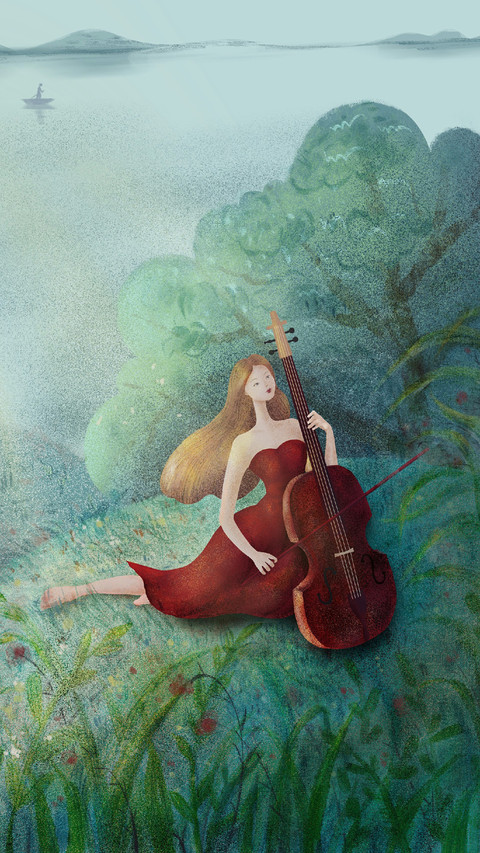 Girl Sitting on The Grass And Playing The Cello screenshot