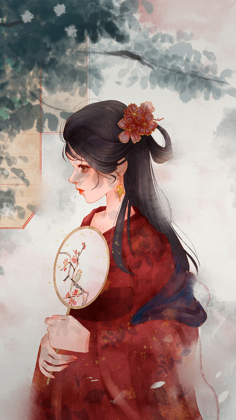 Beautiful Girl in Classical Costume With A Fan in Hand screenshot