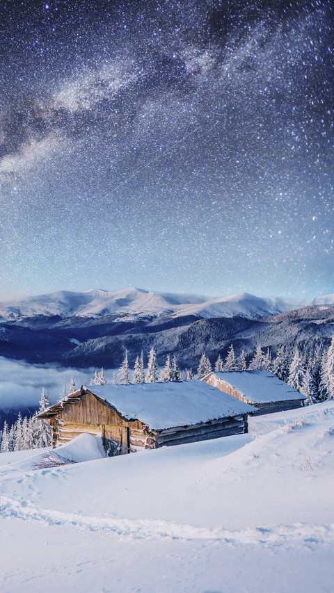 Village in Snow under Milk Way screenshot