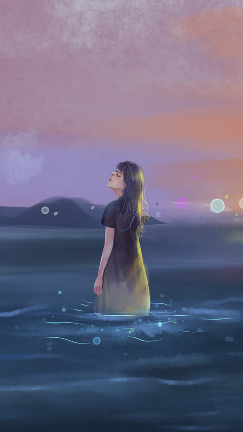 Lonely Girl Standing in Sea screenshot