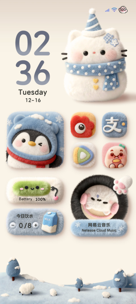 小猫雪人毛绒图标 screenshot