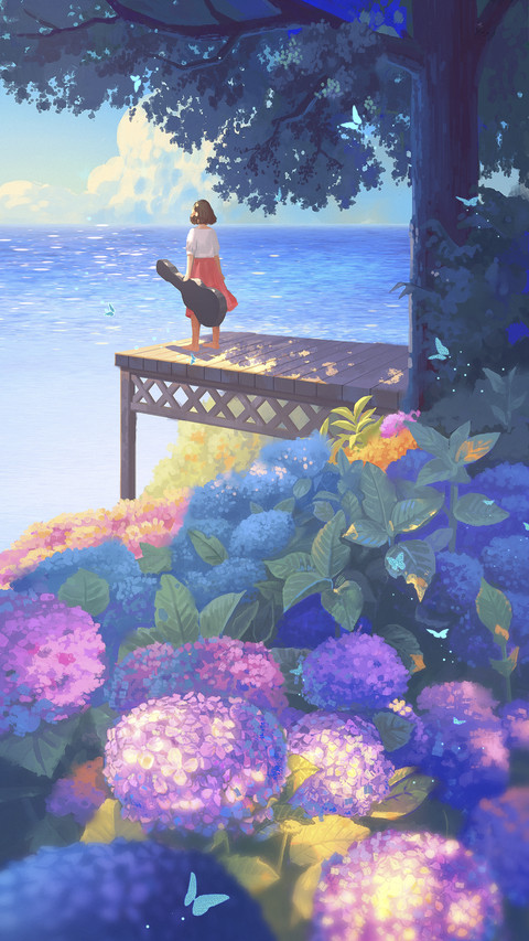 Girl with Cello Standing by Sea screenshot
