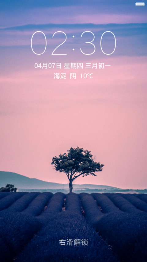 唯美薰衣草地 蓝粉天空 右滑解锁 screenshot
