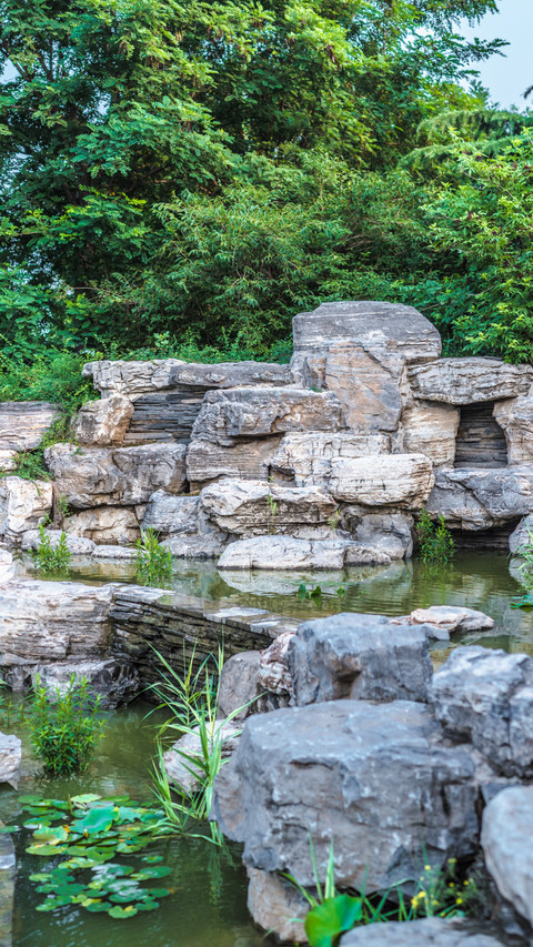 The rockery with its overlapping shadows exudes a serene screenshot