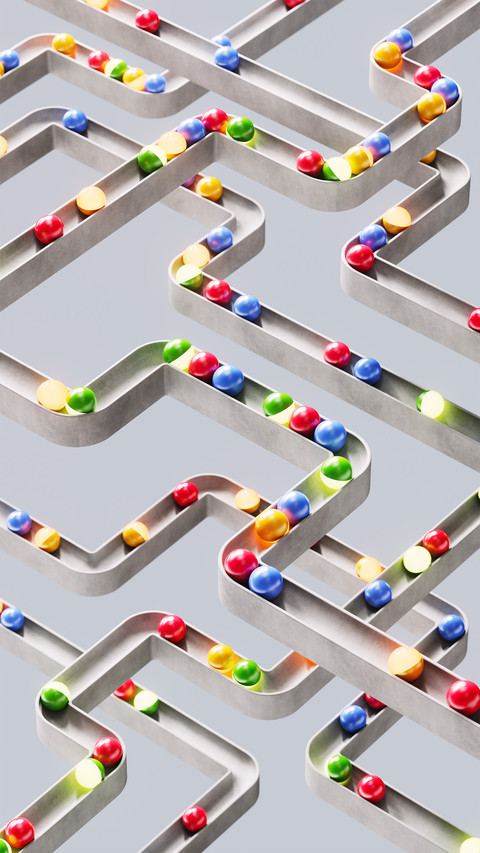 The sphere moves along complex paths screenshot