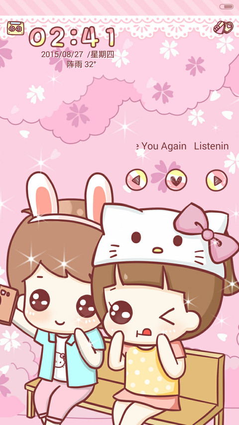  三锁屏 HattyKitty卡哇伊小公主（自由桌面+音乐界面+iOS密码） screenshot