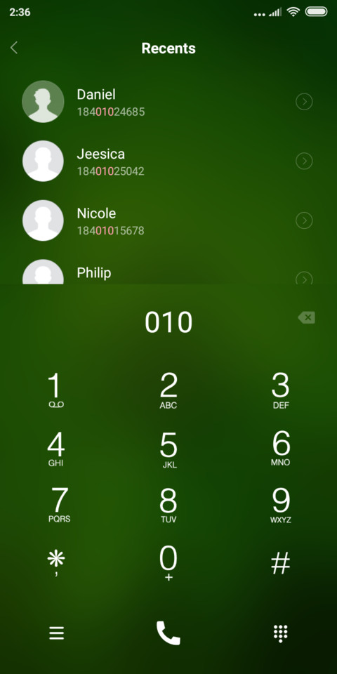 Simple green screenshot