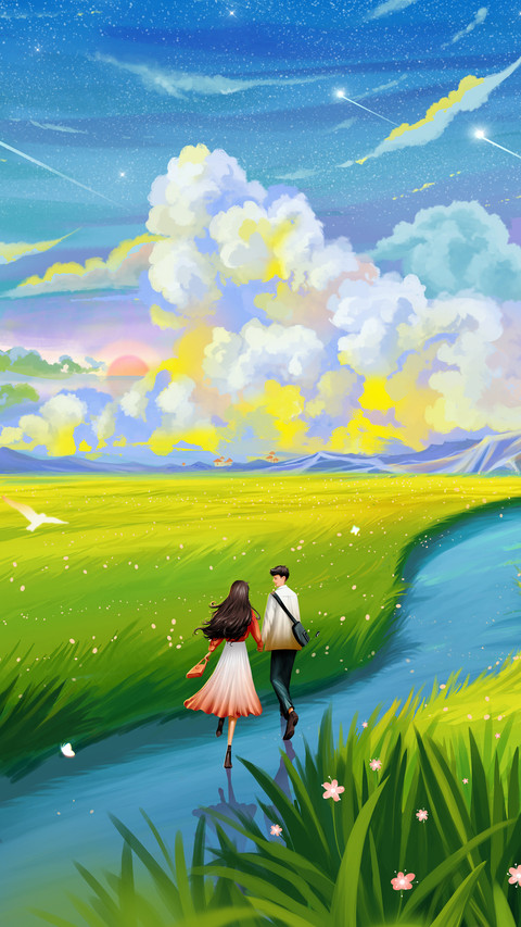 Lovers Holding Hands on The Beautiful Grassland screenshot