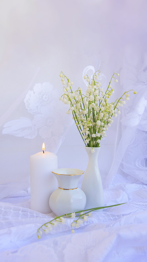 Still Life with Lilies of the Valley in a Vase and a Candle screenshot