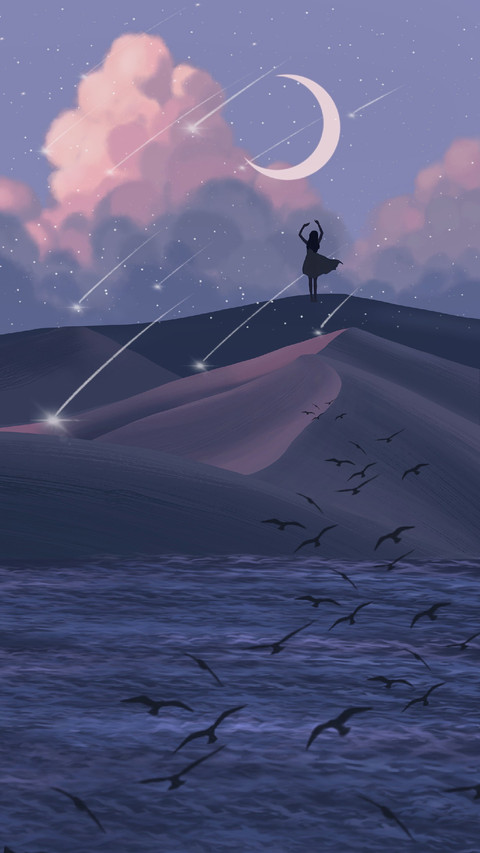 Girl Standing on The Mountain Watching The Meteor Shower screenshot
