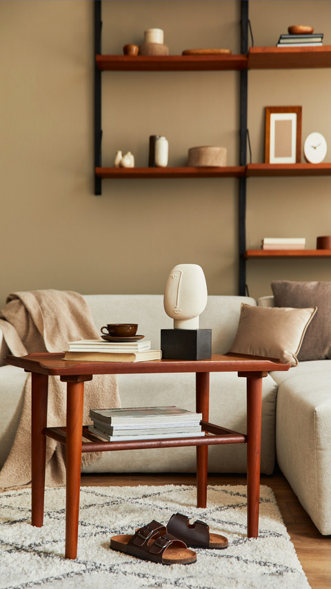 Living Room with Wooden Coffee Table and Beige Sofa screenshot