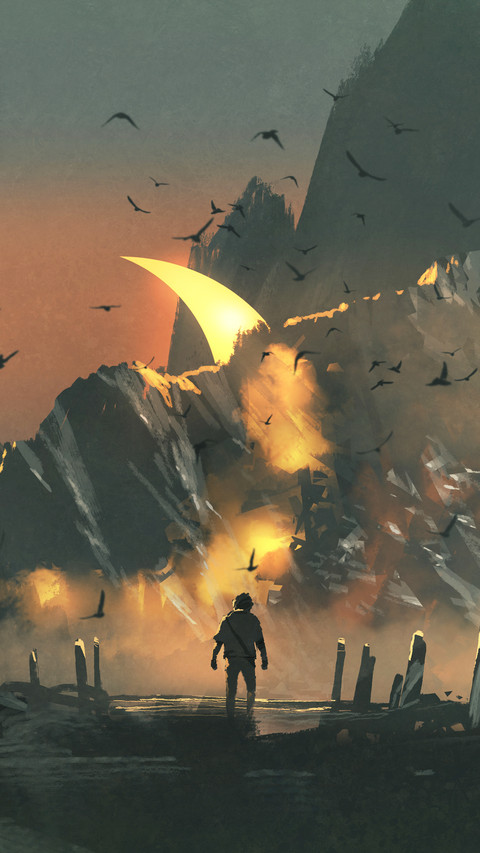 A Man walking into A Mysterious Land with A Giant Skull screenshot